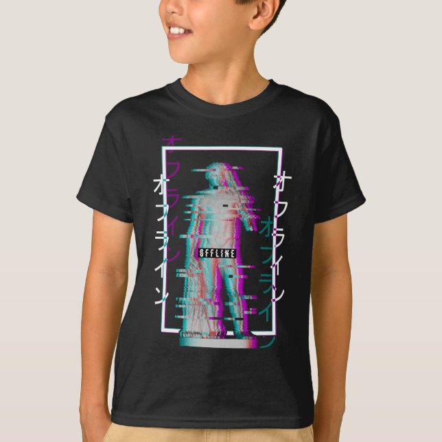 Offline Greek Statue Glitch Japanese Vaporwave T-Shirt (Front)