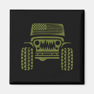 Offroad American Flag Forest 4x4 Adventure Retro Magnet