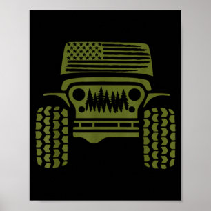 Offroad American Flag Forest 4x4 Adventure Retro Poster
