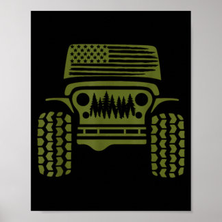 Offroad American Flag Forest 4x4 Adventure Retro Poster