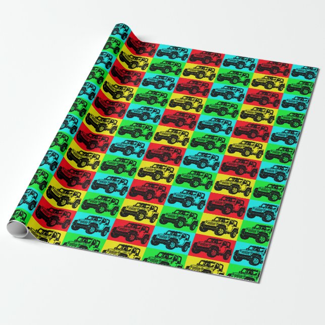 Offroad vehicle pop art wrapping paper (Unrolled)