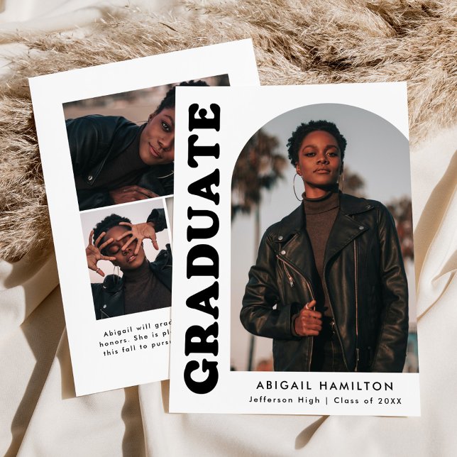 Offset Arch Black and White 4 Photo Graduation Announcement (Creator Uploaded)