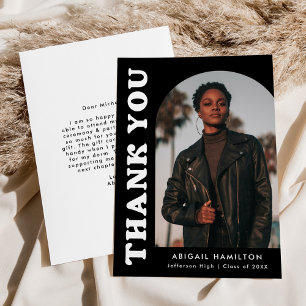 Offset Arch Black and White Photo Graduation Thank You Card