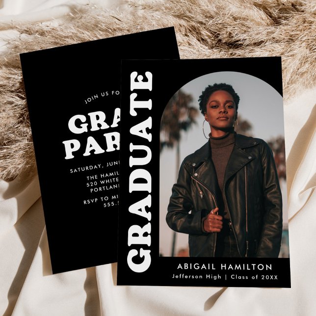 Offset Arch Black Photo Graduation Party Invitation (Creator Uploaded)