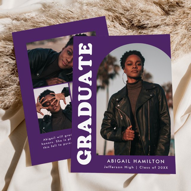 Offset Arch Purple 4 Photo Graduation Announcement (Creator Uploaded)