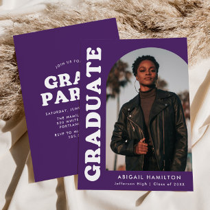 Offset Arch Purple Photo Graduation Party Invitation
