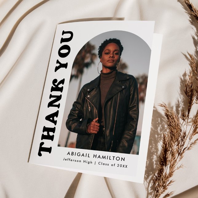 Offset Black and White Arch 4 Photo Graduation Thank You Card (Creator Uploaded)