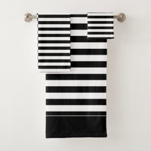 Offset Black and White Striped Bath Towel Set