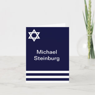 Offset Blue Bar Mitzvah Personalised Thank You Card
