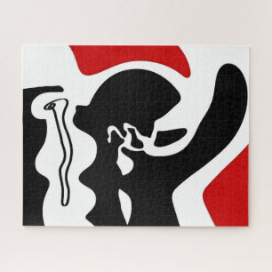 Offset Chamber: Abstract Black, White & Red Jigsaw Puzzle