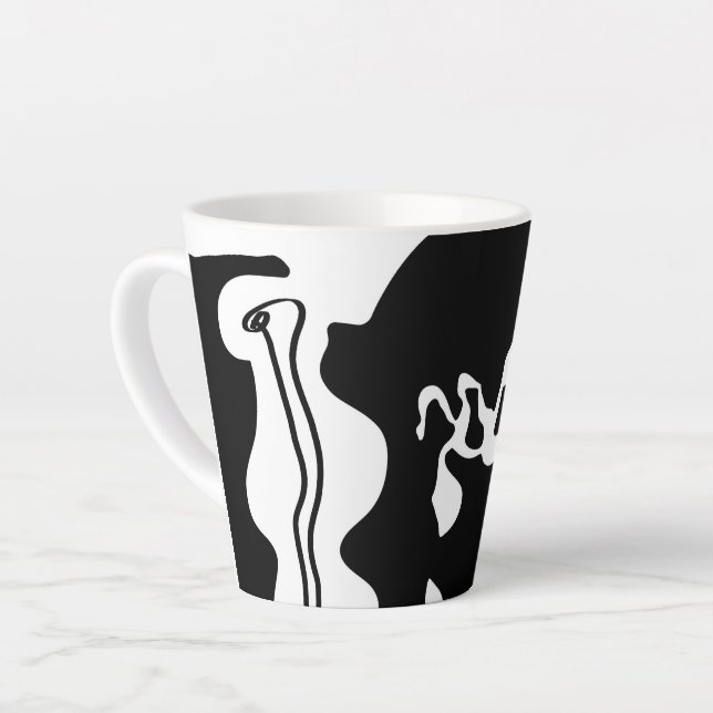 Offset Chamber: Abstract Black, White & Red Latte Mug (Left Angle)