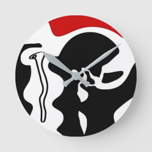 Offset Chamber: Abstract Black, White & Red Round Clock