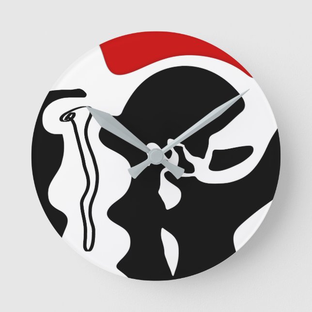 Offset Chamber: Abstract Black, White & Red Round Clock (Front)