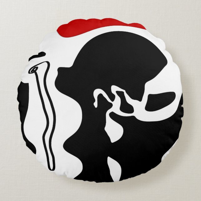 Offset Chamber: Abstract Black, White & Red Round Cushion (Front)