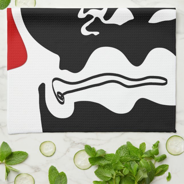 Offset Chamber: Abstract Black, White & Red Tea Towel (Folded)