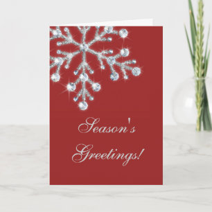 Offset Crystal Snowflake Holiday Card (red)