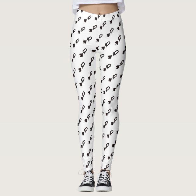 offset diagonal queen of spades design white leggings (Front)