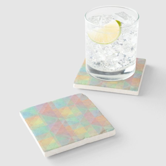 Offset Geometric Watecolor Pattern Art Stone Coaster (Side)