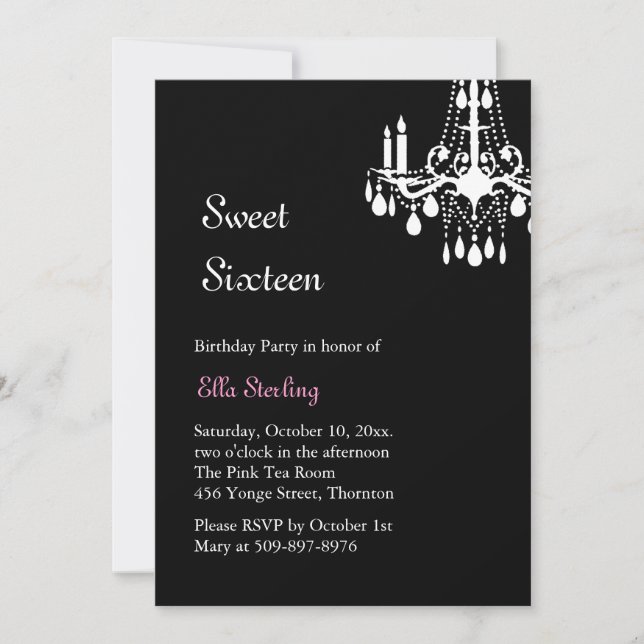 Offset Grand Ballroom Birthday Invitation (black) (Front)