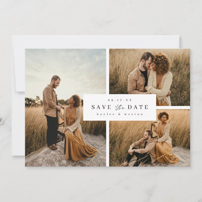 Offset Grid Save the Date Photo Card Announcement (Front)