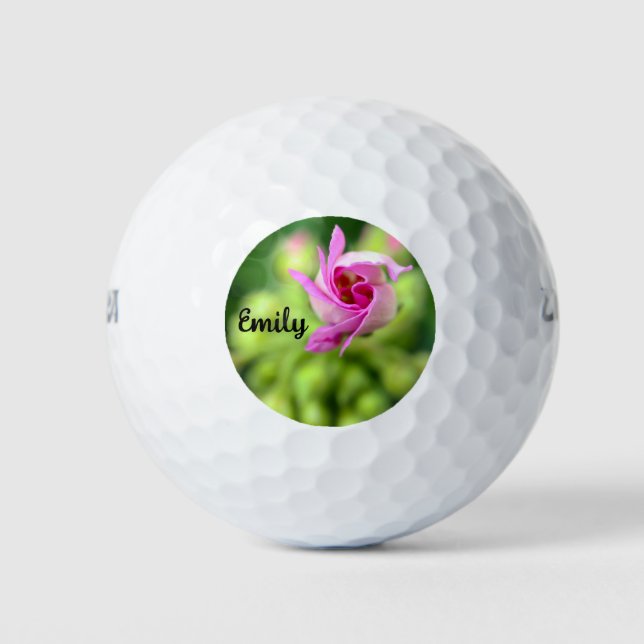 Offset Pink Bud Personalised Golf Balls (Front)
