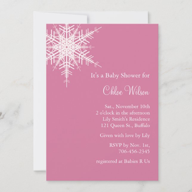 Offset Snowy Pink Baby Shower Invite (Front)