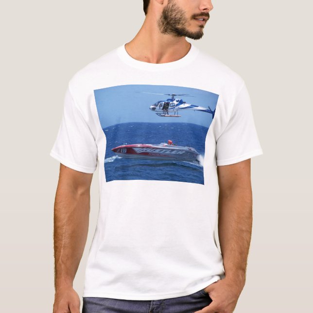 Offshore Powerboat And Helicopter T-Shirt (Front)