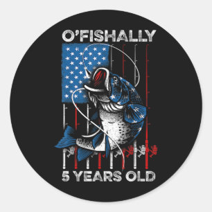 Ofishally 5 Year Old Shirt 5th Birthday Fishing Us Classic Round Sticker