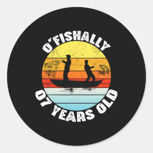 O'fishally 7 Years Old Fishing Birthday Theme Part Classic Round Sticker