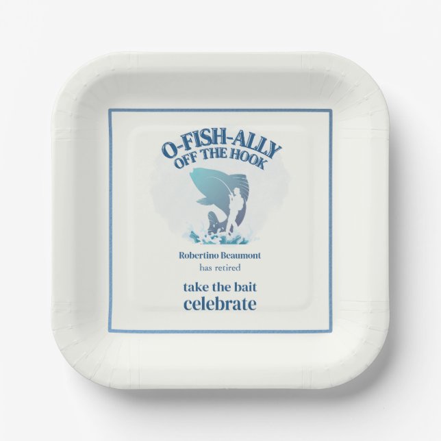 Ofishally Off The Hook Men's Retirement Party Paper Plate (Front)