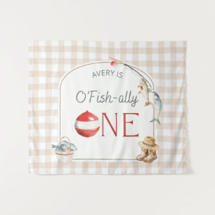 Ofishally One Birthday Personalized Banner  Tapestry