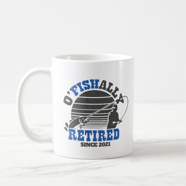 Ofishally Retired Fishing Retirement Gift Blue Coffee Mug (Left)