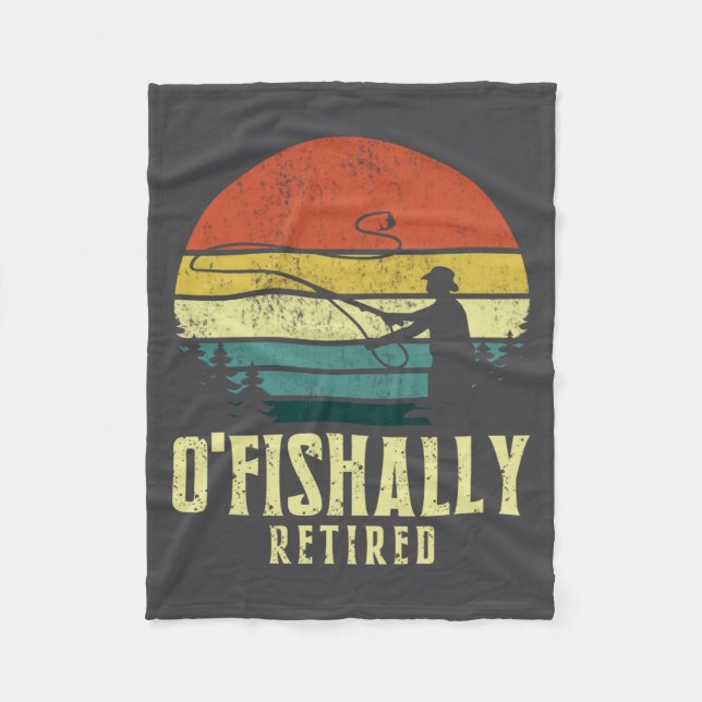 Ofishally Retired Funny Fishing Retirement  Fleece Blanket (Front)