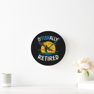 Ofishially Retired Plan Fishing Fisherman Round Clock