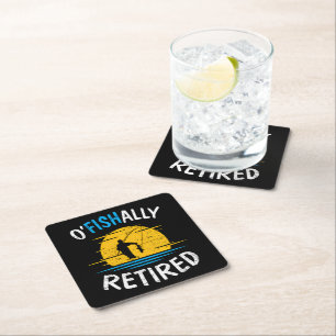 Ofishially Retired Plan Fishing Fisherman Square Paper Coaster