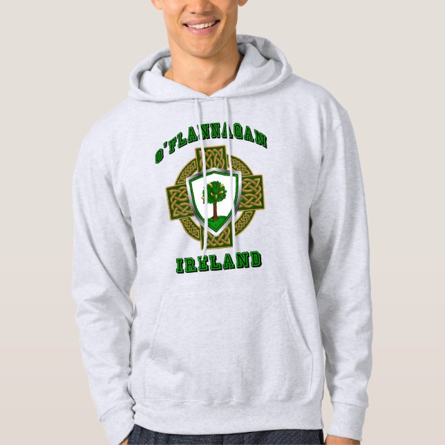 O'Flannagan/Flannagan Irish Shield w/Celtic Cross Hoodie (Front)