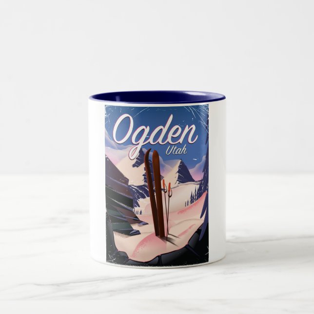 ogden, Utah Ski poster Two-Tone Coffee Mug (Center)