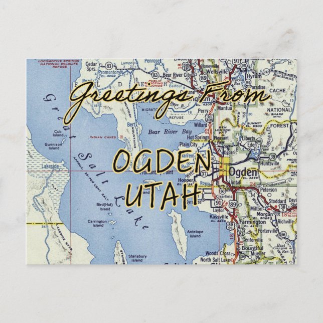 Ogden Utah Vintage Map Postcard (Front)
