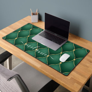 Ogee Gold Diamond Dark Emerald Green Custom Name Desk Mat