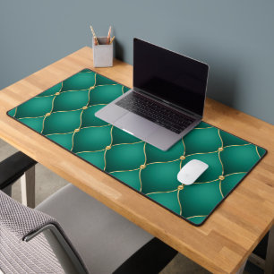 Ogee Gold Diamond Tufted Emerald Green Desk Mat