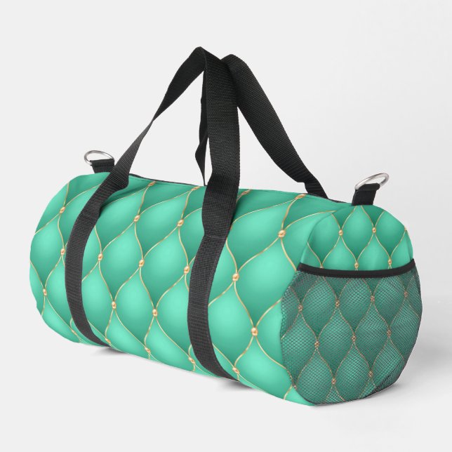 Ogee Gold Diamonds Tufted Turquoise Duffle Bag (Right Corner)