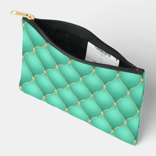 Ogee Gold Diamonds Turquoise Accessory Pouch (Open)