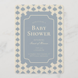 Ogee Stripe Geometric Gender Neutral Beige Blue Invitation