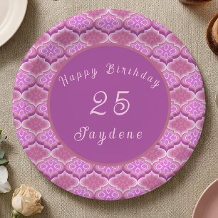 Ogee Style Pink And Purple Paper Plate With Hearts