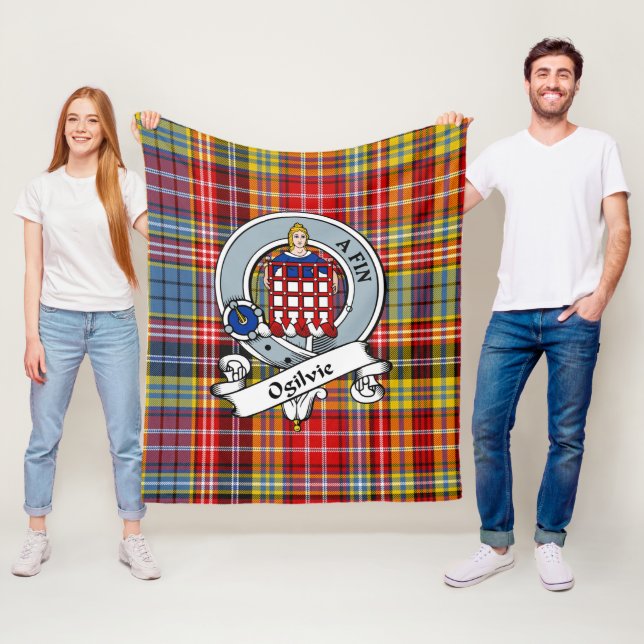 Ogilvie Of Airlie Ancient Clan Badge Tartan Plaid Fleece Blanket (In Situ)
