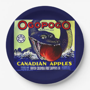 Ogopogo Canadian apples fruit crate label print Paper Plate