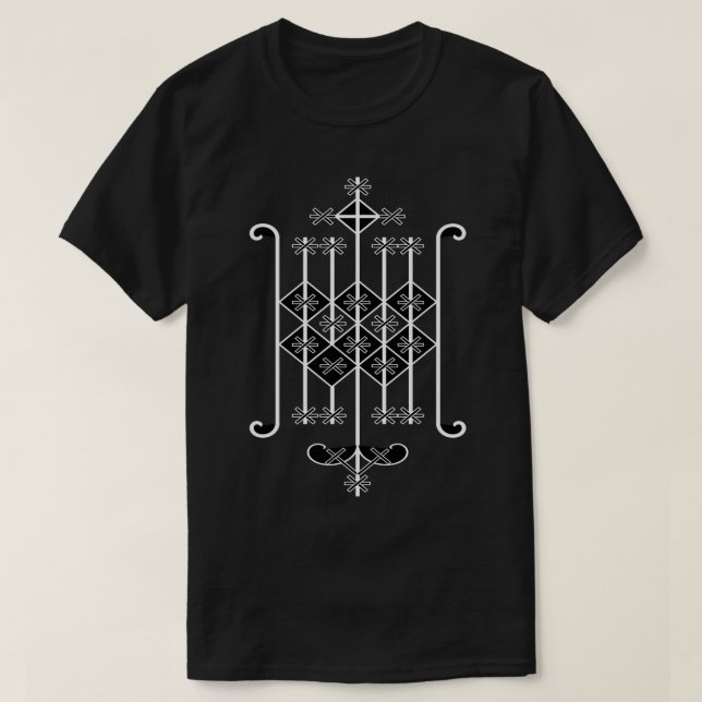 Ogoun Vodou Veve white on black T T-Shirt (Design Front)