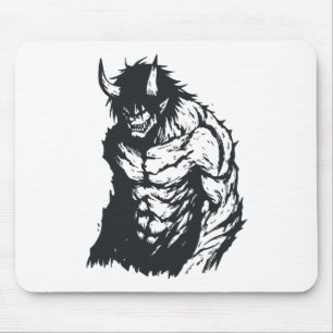 Ogre Oni Yokai Japanese Outline Sticker Mouse Pad