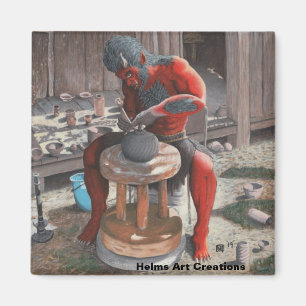 Ogre Using Pottery Wheel Fantasy Art Button Magnet