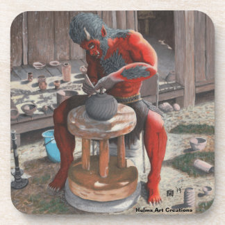 Ogre Using Pottery Wheel Fantasy Plastic Coasters